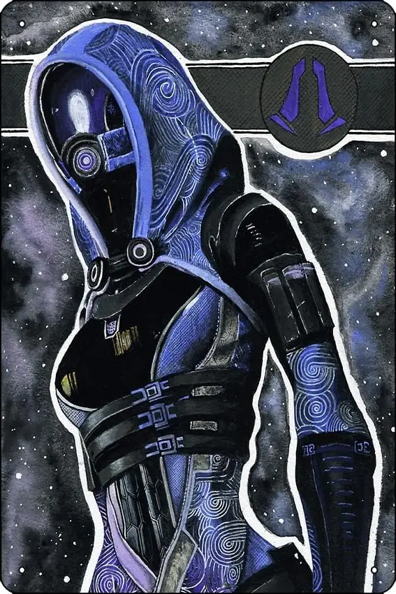 Mass Effect Tali Zorah Art Print 8x12 дюймов Забавная металлическая жестяная вывеска Игровая комната Человек Пещера Настенный декор