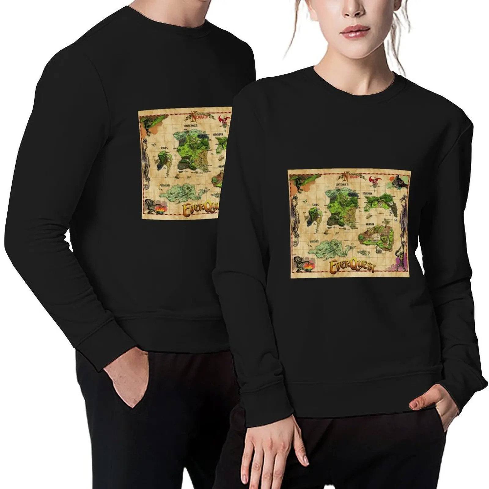 Пуловер с картой Everquest World of Norrath, блузка, одежда в стиле аниме, мужская одежда, эстетические толстовки