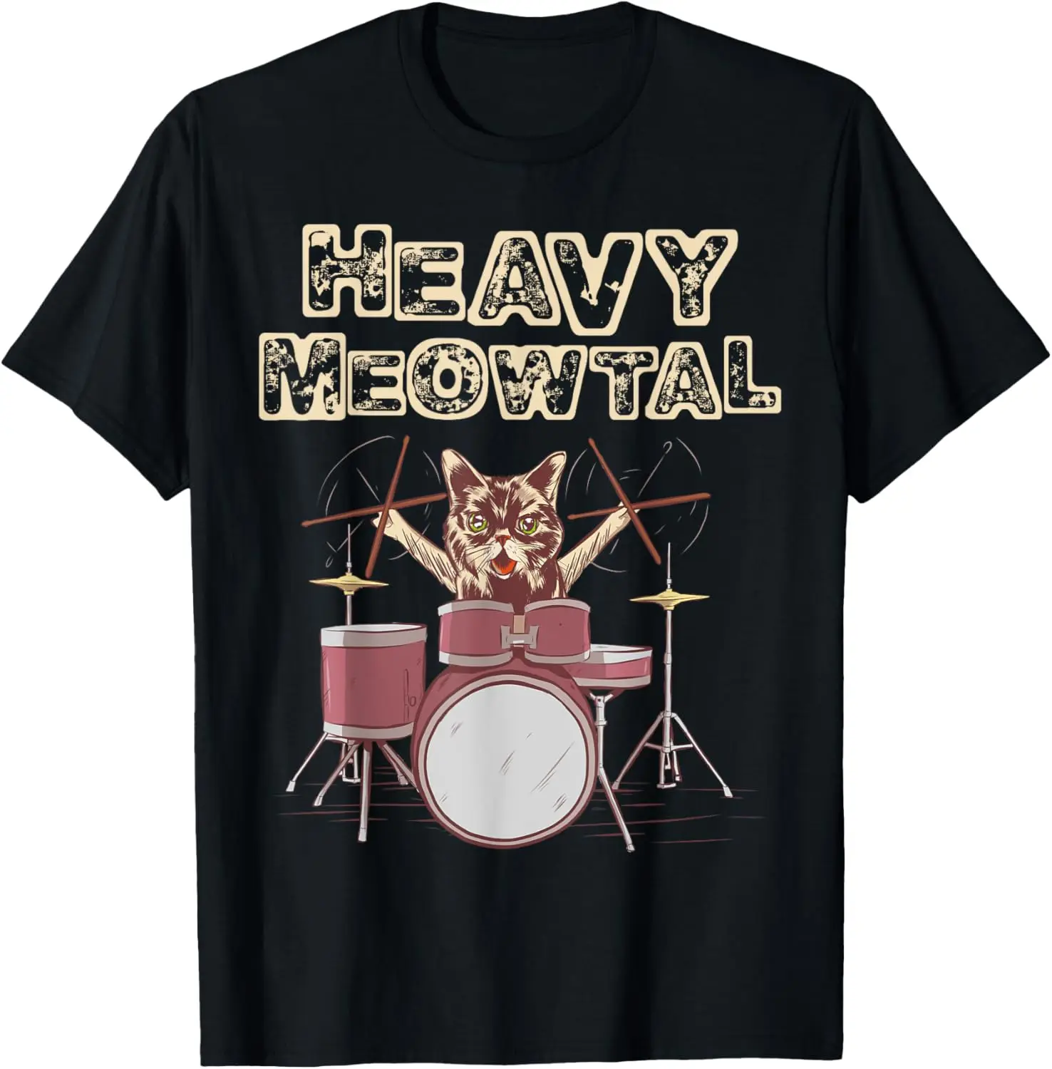 Футболка Heavy Metal Headbanger Gift Drummer Cat Playing Drum Meowtal