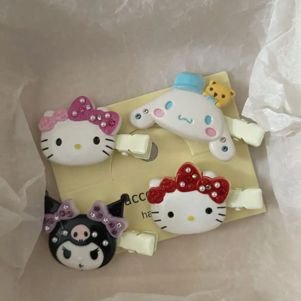 Фото Заколки для волос Sanrio Hello Kitty, блестящие розовые кристаллы My Melody Kuromi, женские аксессуары для волос, милый головной убор для девочек, зажим для челки, подарок №3