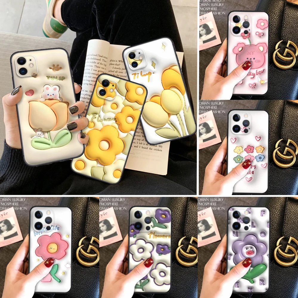 Мягкий силиконовый 3D-чехол TY12 с цветочным рисунком для iPhone 15 14 Plus 13 12 11 X XS XR Pro Max Mini 8 7 Plus