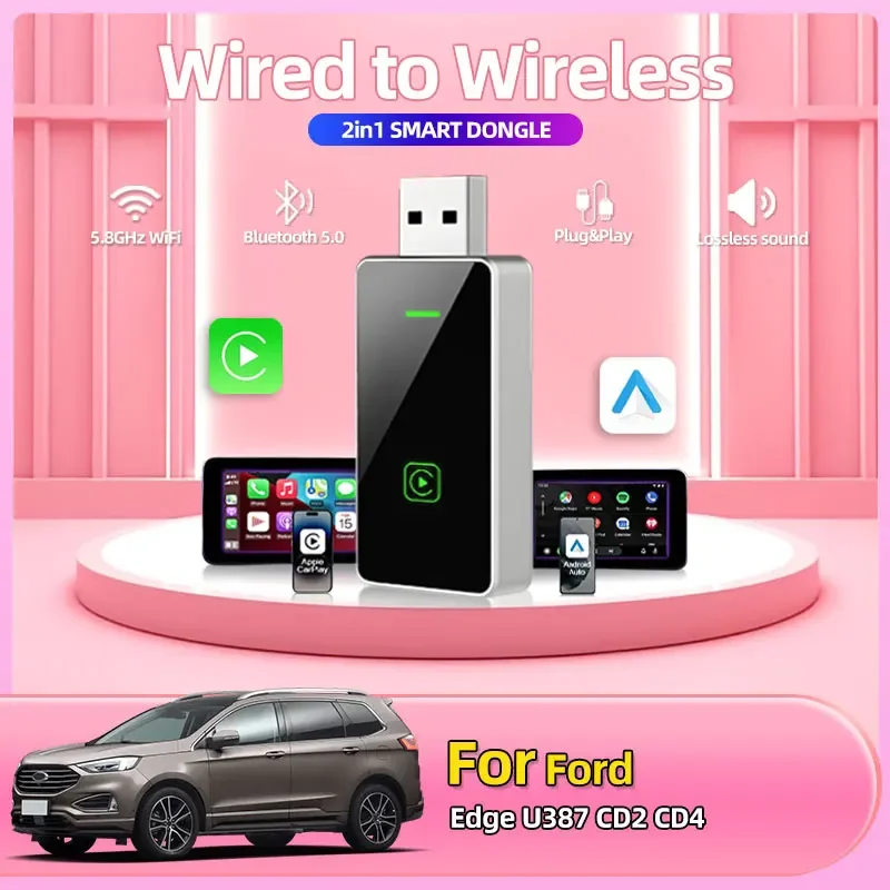 2025 Новый автомобильный Стайлинг Mini CarPlay Беспроводной адаптер Car Play Bluetooth WiFi Быстрое подключение Plug and Play для Ford Edge U387 CD2 CD4