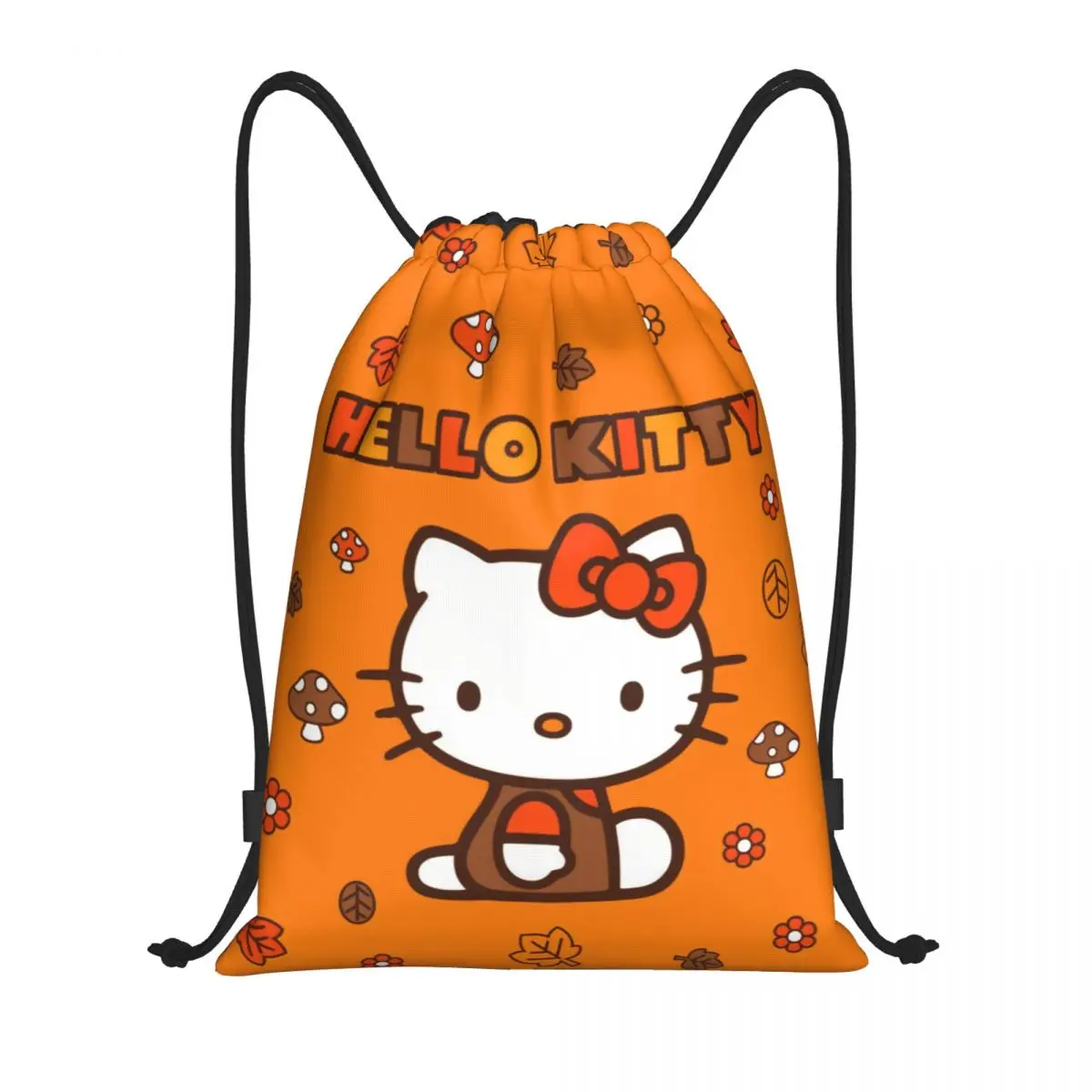 Рюкзак на шнурке с осенними листьями «Hello Kitty», женский и мужской спортивный рюкзак для спортзала, складная сумка для покупок с мультяшным котом