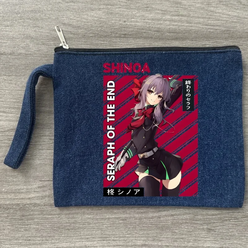 Yoichi Saotome Eraph of The End Shinoa Hiiragi Холстовая сумка для хранения Многофункциональная джинсовая косметичка Пенал на молнии для