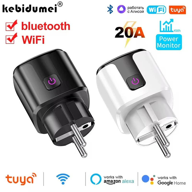 Умная розетка Tuya Wi-Fi + Bluetooth, адаптер 20 А, монитор мощности, беспроводной пульт дистанционного управления, приложение для Google Home Alice Alexa