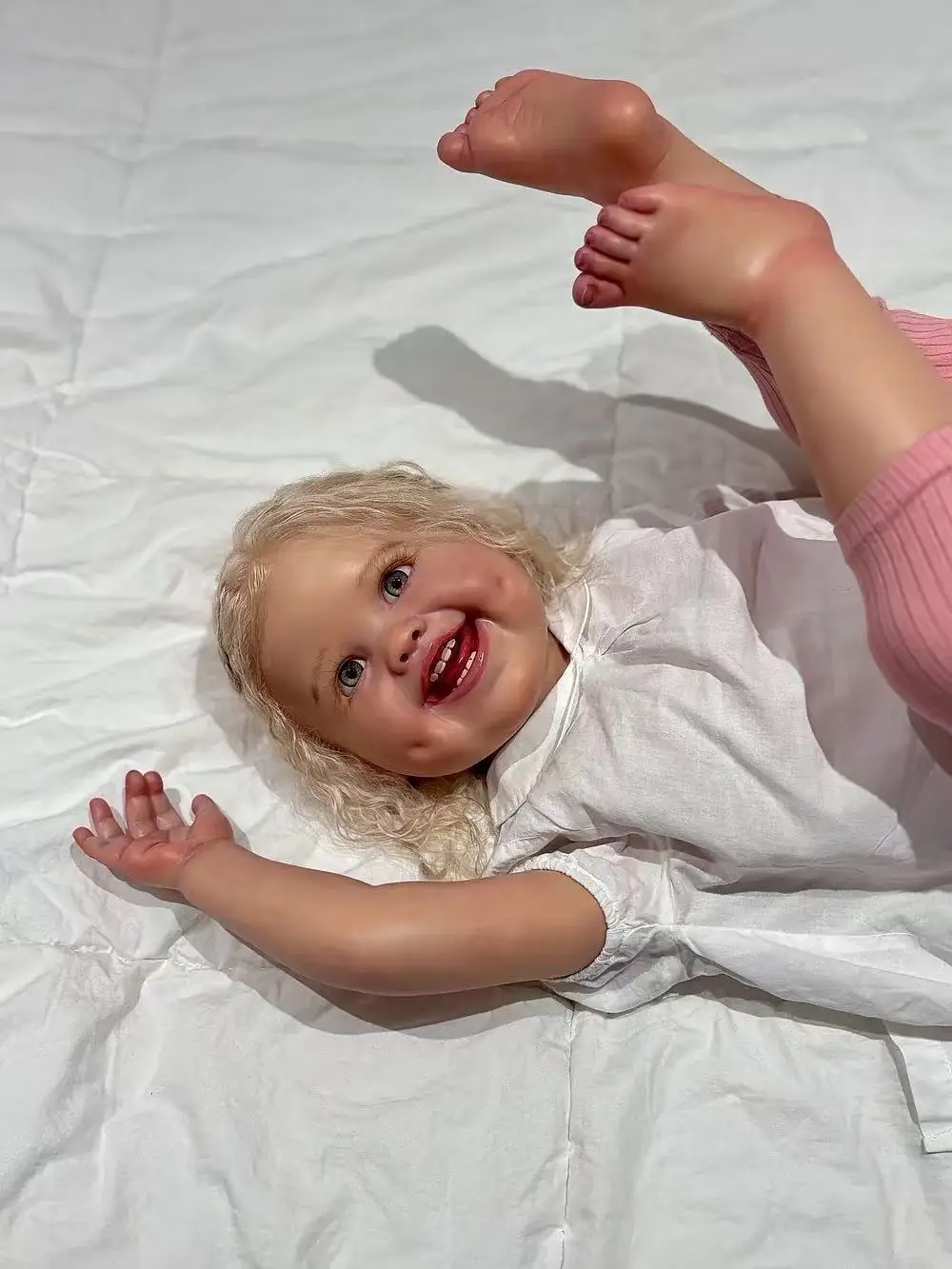 FBBD Индивидуальная ограниченная поставка 32-дюймовая кукла Reborn Baby Dimple с белыми волосами ручной работы, уже готовая кукла с различным платьем