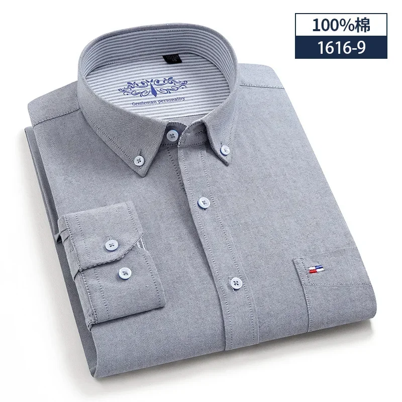Фото Мужская рубашка, новинка 5XL, 100% хлопок, весенне-осенняя тканая оксфордская рубашка без глажки, против морщин, в клетку, в полоску, повседневная облегающая посадка №2