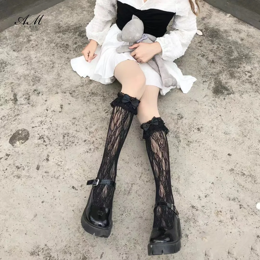 Сексуальные чулки в японском стиле Lolita в сетку с бантиком Гольфы с защитой от затяжек для женщин