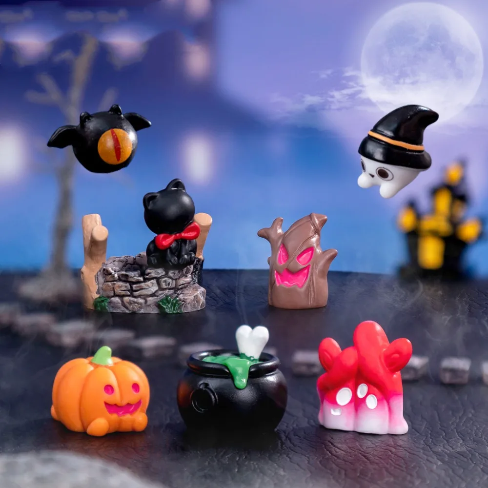 Призрак Мини Тыква Смола Кукла Летучая Мышь Дерево Hallowmas Кукольный Дом Аксессуары Украсить Реквизит Хэллоуин Призрак Миниатюры Автомобильный Декор
