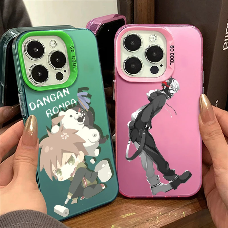 Фото Матовый серебристый чехол Monokuma Naegi Makoto для Apple iPhone 15 14 13 12 11 X XS XR 8 7 Plus Pro Max №3