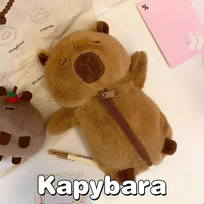 Милый плюшевый пенал с капибарой, косметичка, чехол для ручек, большая вместительная сумка-карандаш, школьные принадлежности, коробка для канцелярских принадлежностей