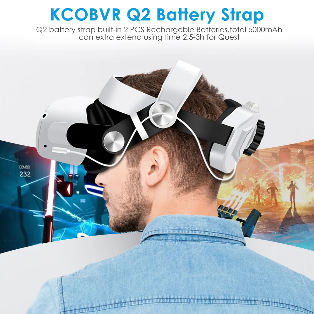 Фото Новый ремешок для Oculus Quest 2 VR Elite с батареей, внешний аккумулятор 5200mAn с функцией быстрой зарядки для Meta Oculus Quest 2 №2