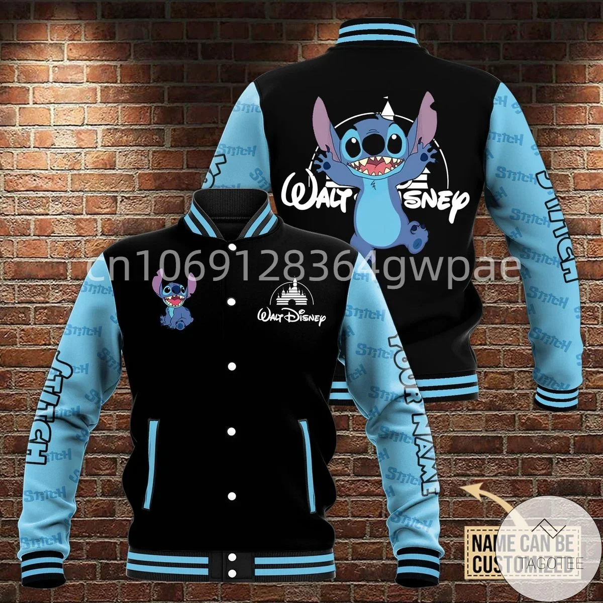Бейсбольная куртка Disney Stitch на заказ, мужская и женская повседневная толстовка в стиле хип-хоп, куртка Харадзюку, уличная одежда, свободное университетское пальто