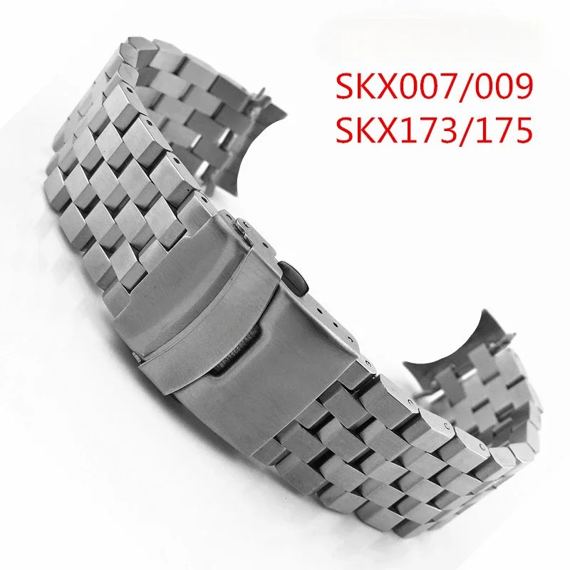 Ремешок из нержавеющей стали для Seiko 5 SKX007 009 SKX173 175, браслет для мужских часов, серебристый безопасный браслет с пряжкой, 20 22 мм