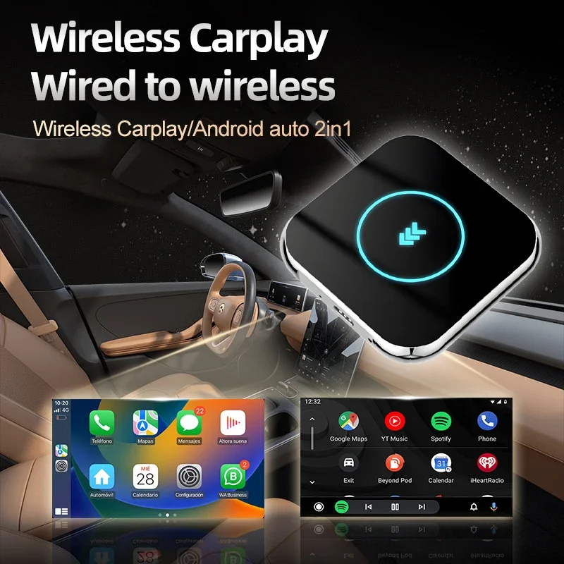 Фото Проводной к беспроводному адаптеру Carplay Android Auto WiFi для Youtube Nexflit Cars Smart Ai Box Bulit in Play Stroe для Hyundai Ioniq №2
