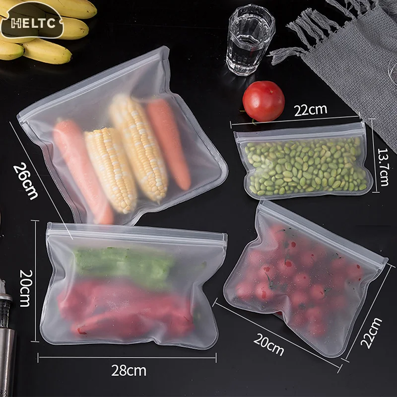 Фото 5 шт., силиконовые контейнеры для хранения продуктов из ЭВА, герметичные, стоячие, многоразовые рулоны с застежкой-молнией, свежести еды для мяса, фруктов, овощей №2