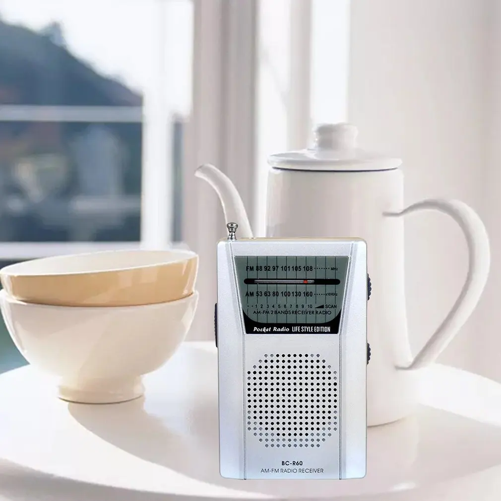 Фото Мини-кишеньковое радио BC-R60, телескопическая антенна, уличное AM/FM, двухдиапазонное радио, мировой приемник, динамик 88-108 МГц, разъем 3,5 мм, наушники №2