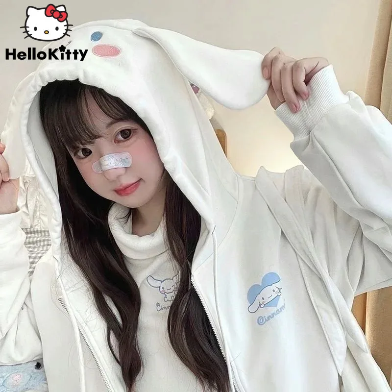 Толстовка Sanrio Kuromi Cinnamoroll Melody для женщин Y2k Kawaii милые топы на молнии тонкая хлопковая толстовка с капюшоном женская одежда