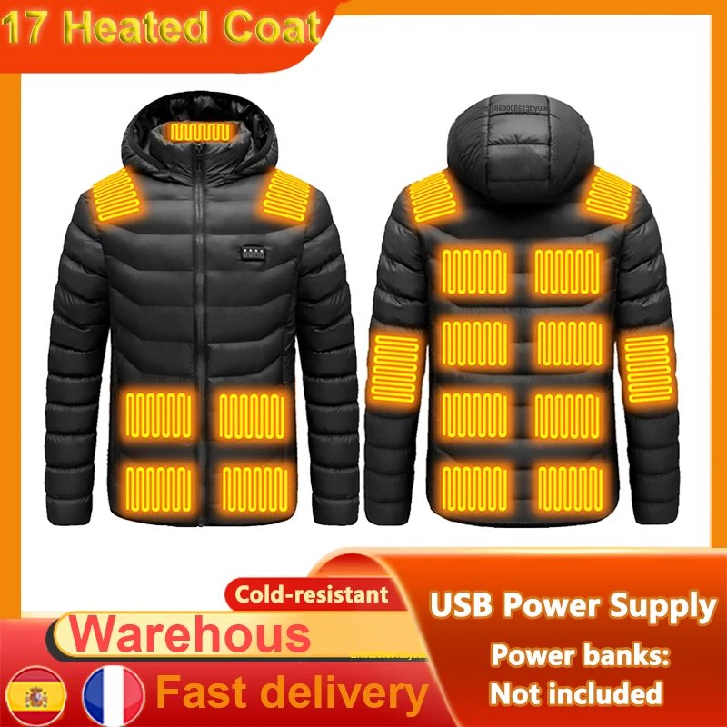 Куртка с капюшоном, зимняя, теплая, с USB-подогревом, 6XL, 17