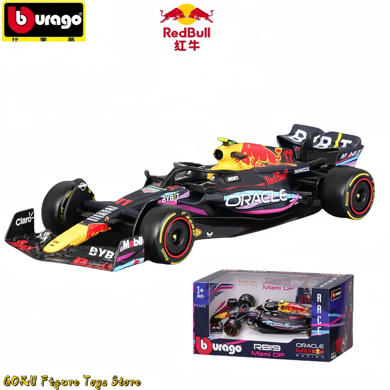 Bburago 1:43 F1 RB19 2023 Шлем Майами Cp Акриловая коробка F1 # Max Verstappen # Пылезащитный чехол Sergio Perez Formula Racing, модель в подарок