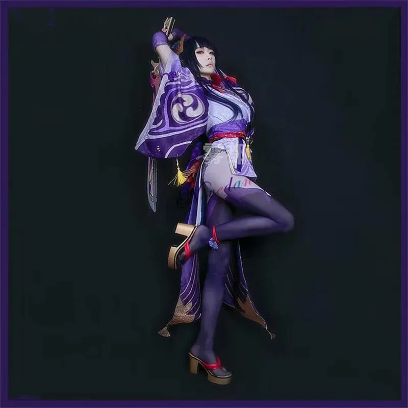 Фото Костюм для косплея Game Raiden Shogun Baal, сексуальный костюм горничной с кроликом, парик Raiden Boss, модельные туфли, полный комплект, костюм аниме №3