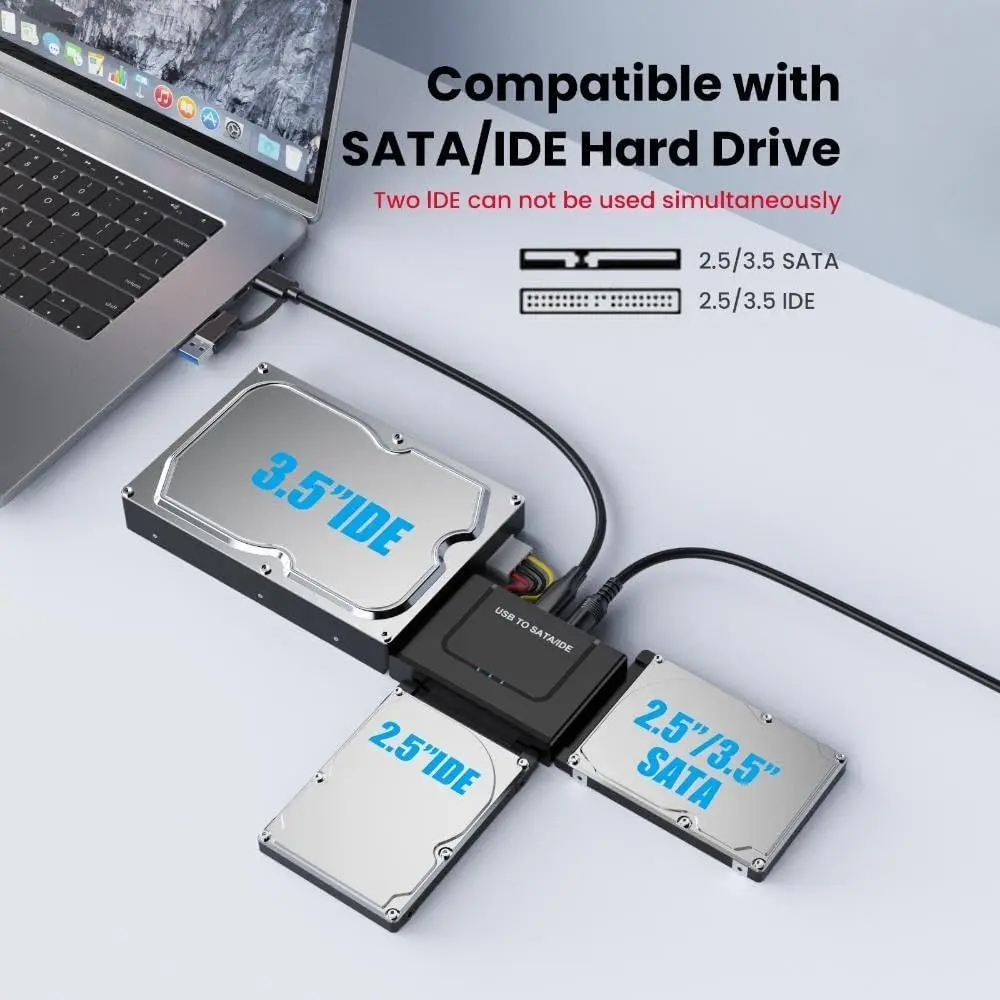 Адаптер SATA/IDE на USB 3.0 Адаптер жесткого диска для универсального жесткого диска 2,5/3,5 дюйма IDE SATA HDD SSD с адаптером питания 12 В 2 А