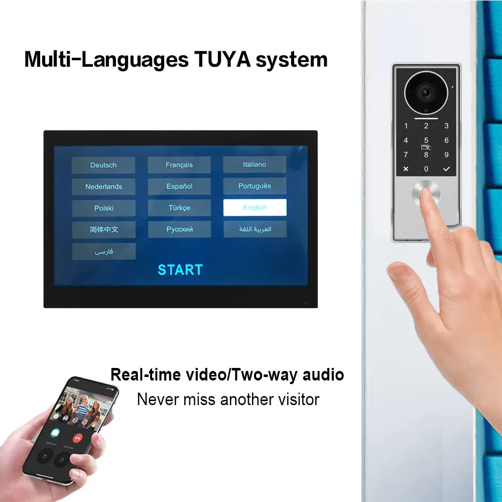 Фото Новый 2-проводной Smart Tuya Wi-Fi 1080P видеодомофон видеодомофон 2 шт. камера с сенсорным экраном дверной звонок дверная безопасность IP вилла RFID №3