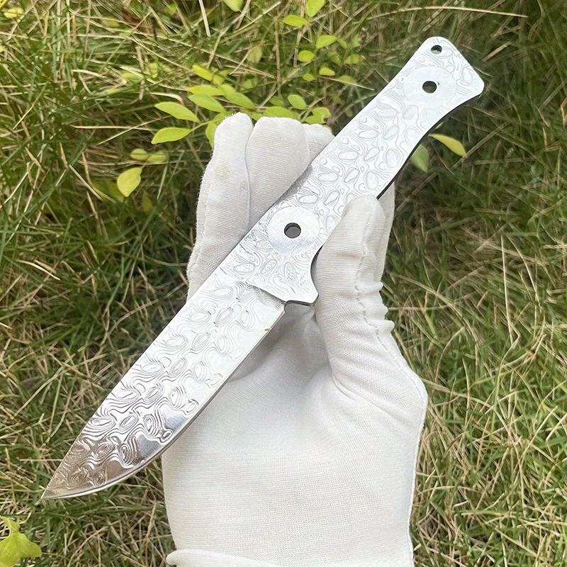 Фото DIY полуфабрикатный нож из дамасской стали, пустой цельный нож с фиксированным лезвием, нож для кемпинга на открытом воздухе, заготовки, EDC, пустой нож с полосками №4
