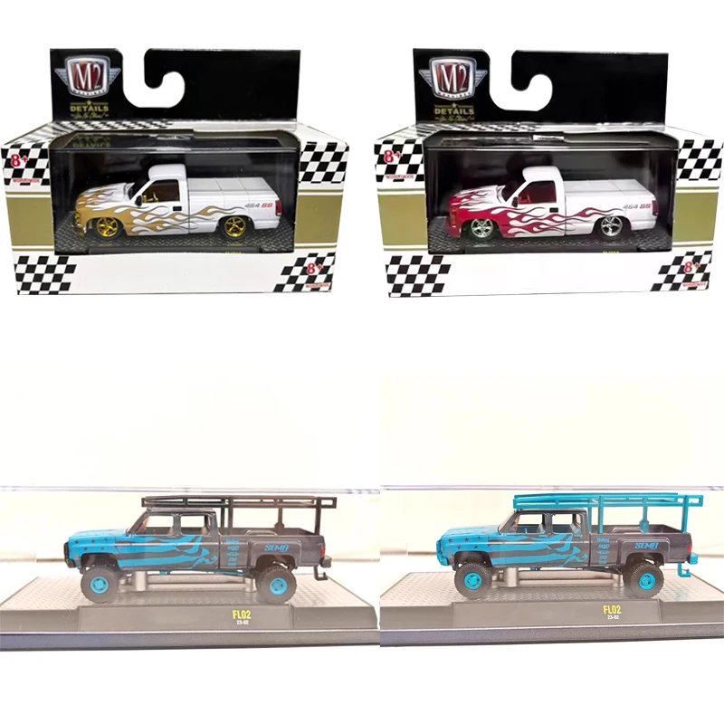 M2 Machines, масштаб 1:64, пикап 1990 C1500, белый с красным сплавом, коллекция моделей автомобилей, подарок, детская игрушка, ограниченная серия, БЫСТРАЯ ДОСТАВКА