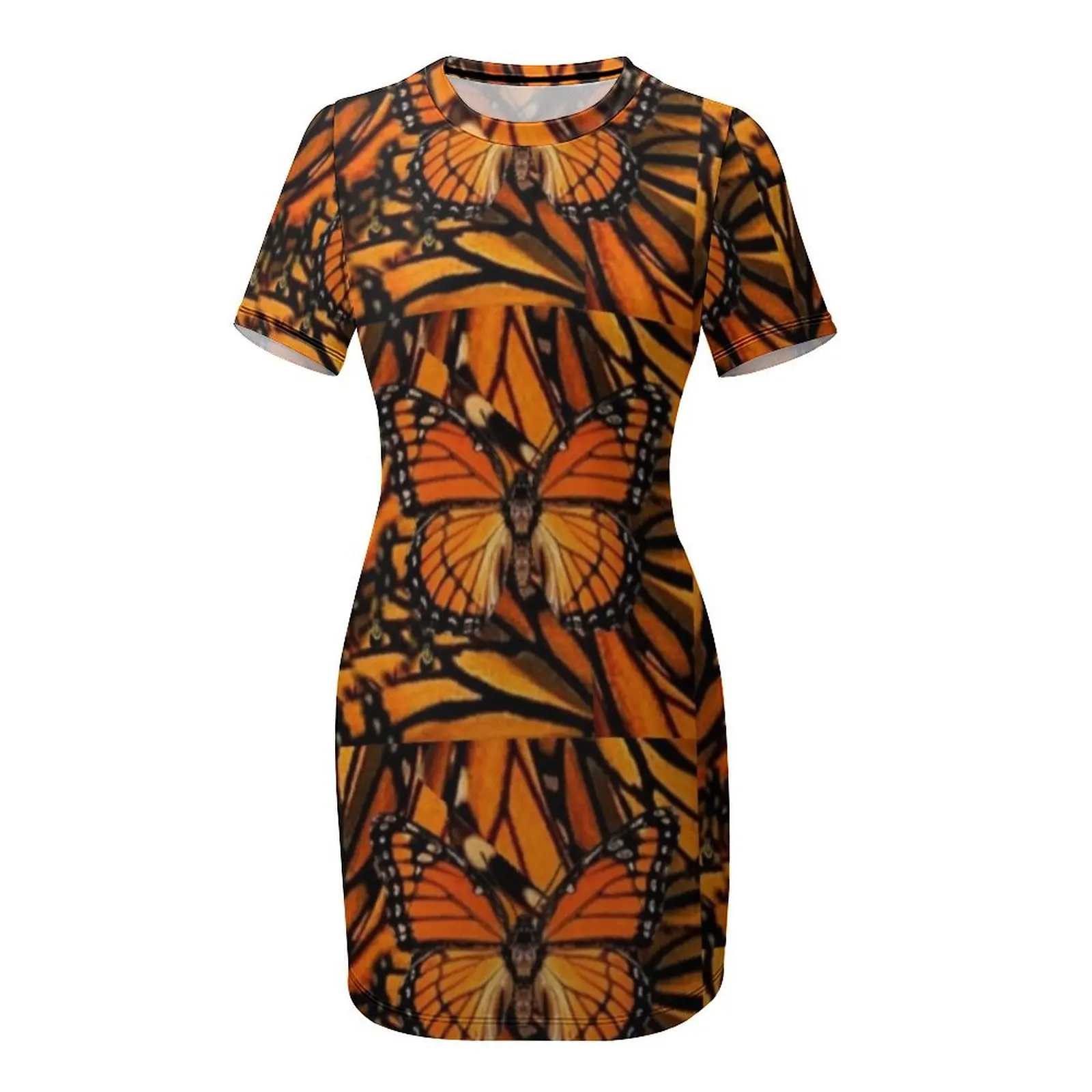 Фото ОРАНЖЕВЫЙ MONARCH BUTTERFLY PATTERNED ARTWORK Платье с короткими рукавами Роскошное женское вечернее платье Элегантное платье №4