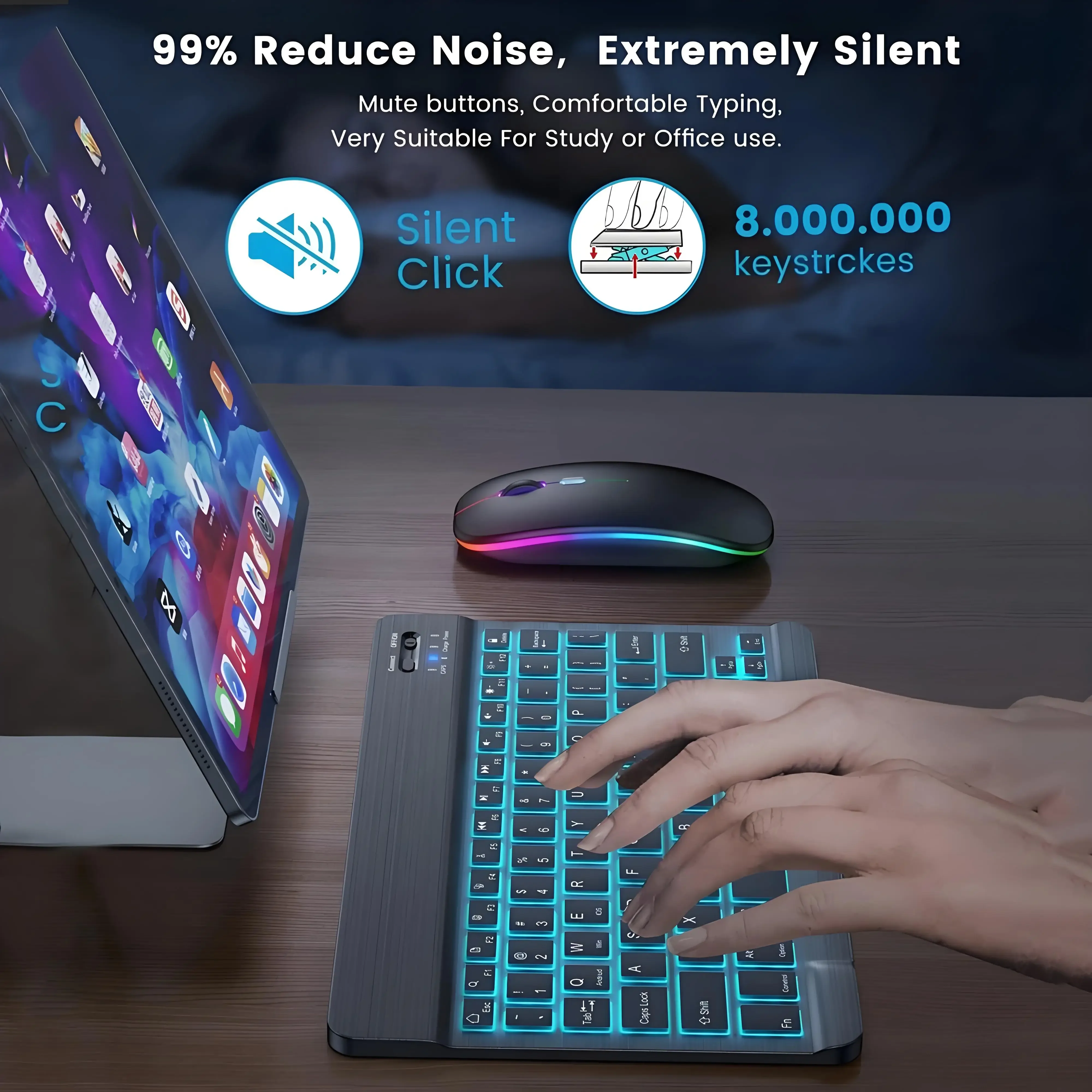 Фото Мини-клавиатура Bluetooth, беспроводная игровая мышь, клавиатура с радужной подсветкой, RGB-клавиатура для iPad, телефона, планшета, Android iOS, Windows №2