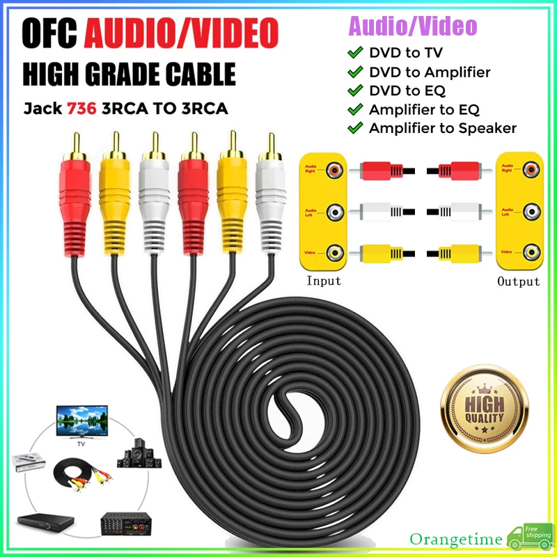 [Быстрая доставка] AV аудио-видео кабель 1,5 м 3 м 5 м 3RCA к 3RCA разъем AUX видео композитный штекер-штекер для ТВ DVD TVPLUS шнур