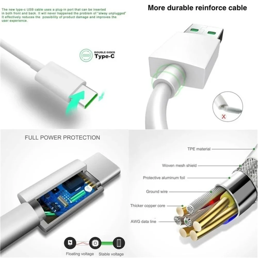 Фото Кабель USB C, 5 А, для OPPO Find X Reno R17 №4