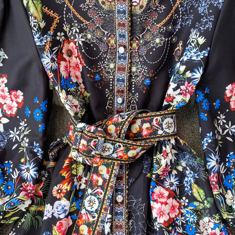 Фото Gaun Mini Wanita Liburan Boho Motif Bunga Warni Lengan Panjang Lentera Wanita Musim Semi Pentas Mode Bar 2022 №5