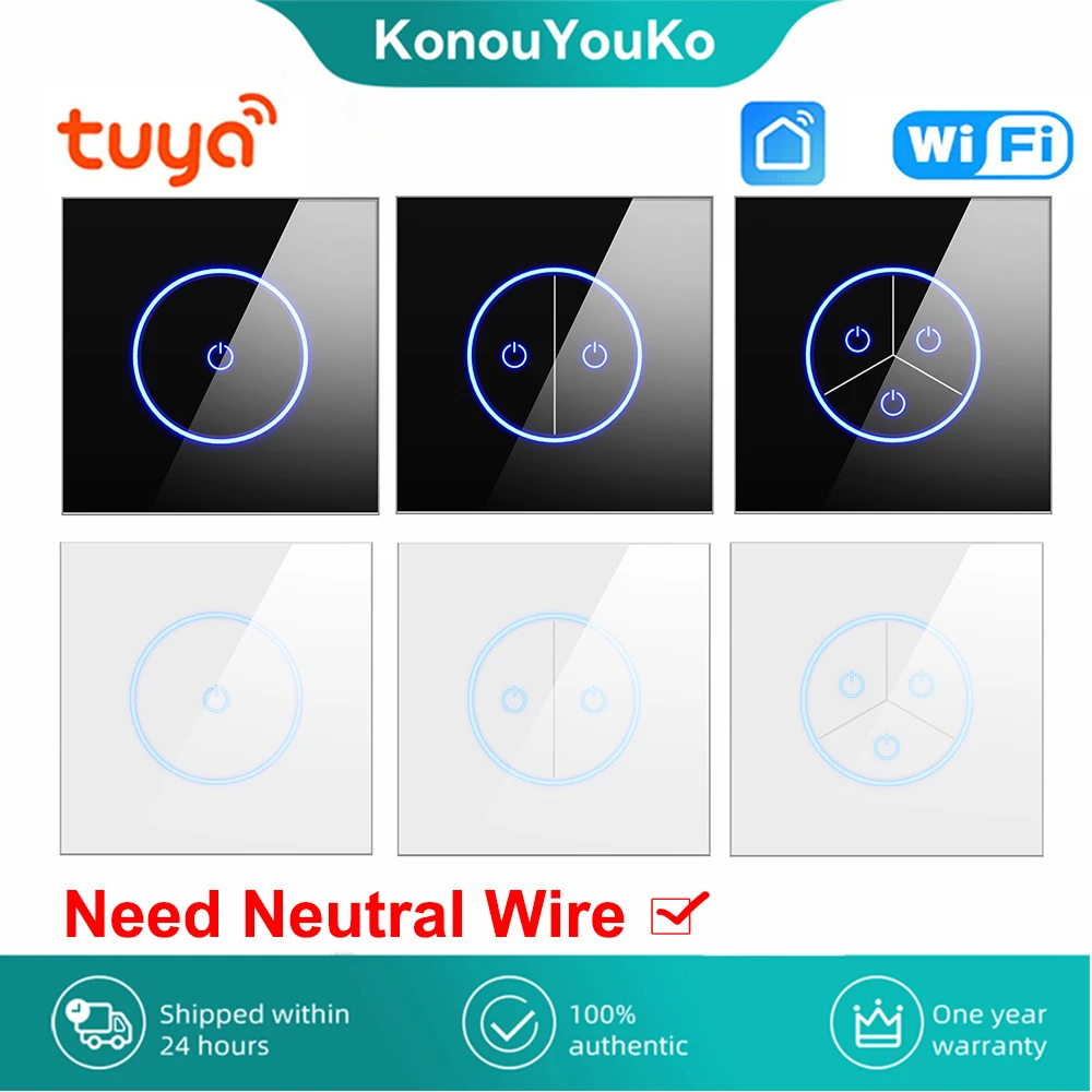 Умные переключатели Tuya Wi-Fi для ЕС, сенсорный выключатель для 1/2/3 клавиш, настенные очки, панель, переключатель, управление через приложение для Alexa Google Home