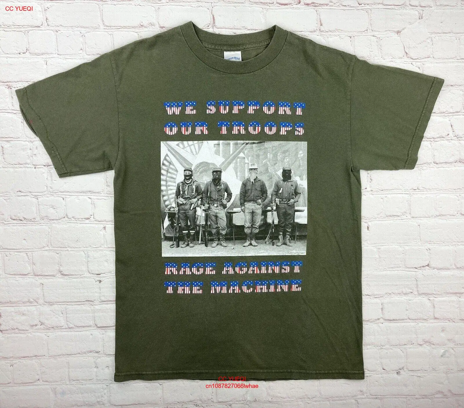 Винтажная Футболка 90-х с надписью Rage Against The Machine, мы поддерживаем наши войска, футболка средней длины