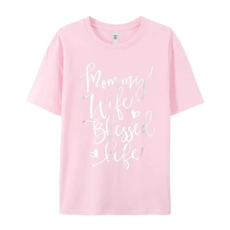 Фото FunnySummer Short Sleeve Tees Summer Discount O Neck Cotton Tops T Shirt Woman T Shirts Mama Wife Blessed Life Funny №5