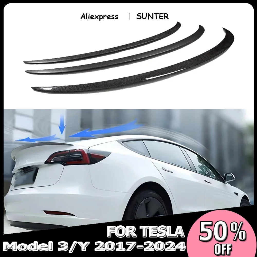 Спойлер из настоящего углеродного волокна для Tesla Model Y 2024, спойлеры багажника Model 3 Highland, задние дверные крылья багажника, автомобильные аксессуары