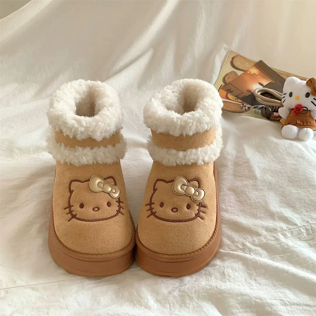 Sanrio Hello Kitty зимние сапоги женские удобные теплые бархатные утепленные хлопковые туфли милые девчачьи зимние сапоги с героями мультфильмов кавайная одежда