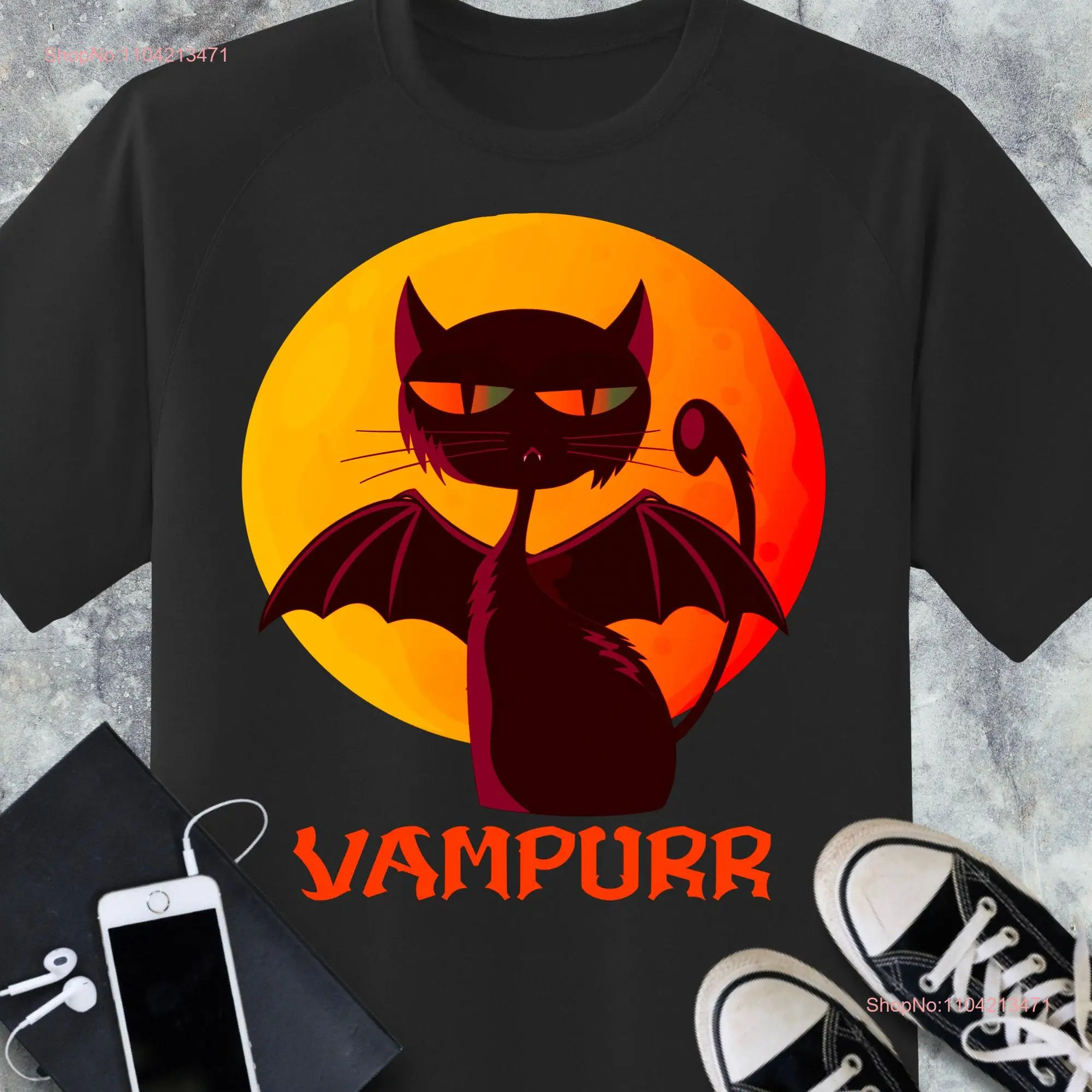 Vampurr Fun Black Vampire Cat Halloween T Shirt Purranormal Cativity Bat Spooky Lover gift long or short sleeves