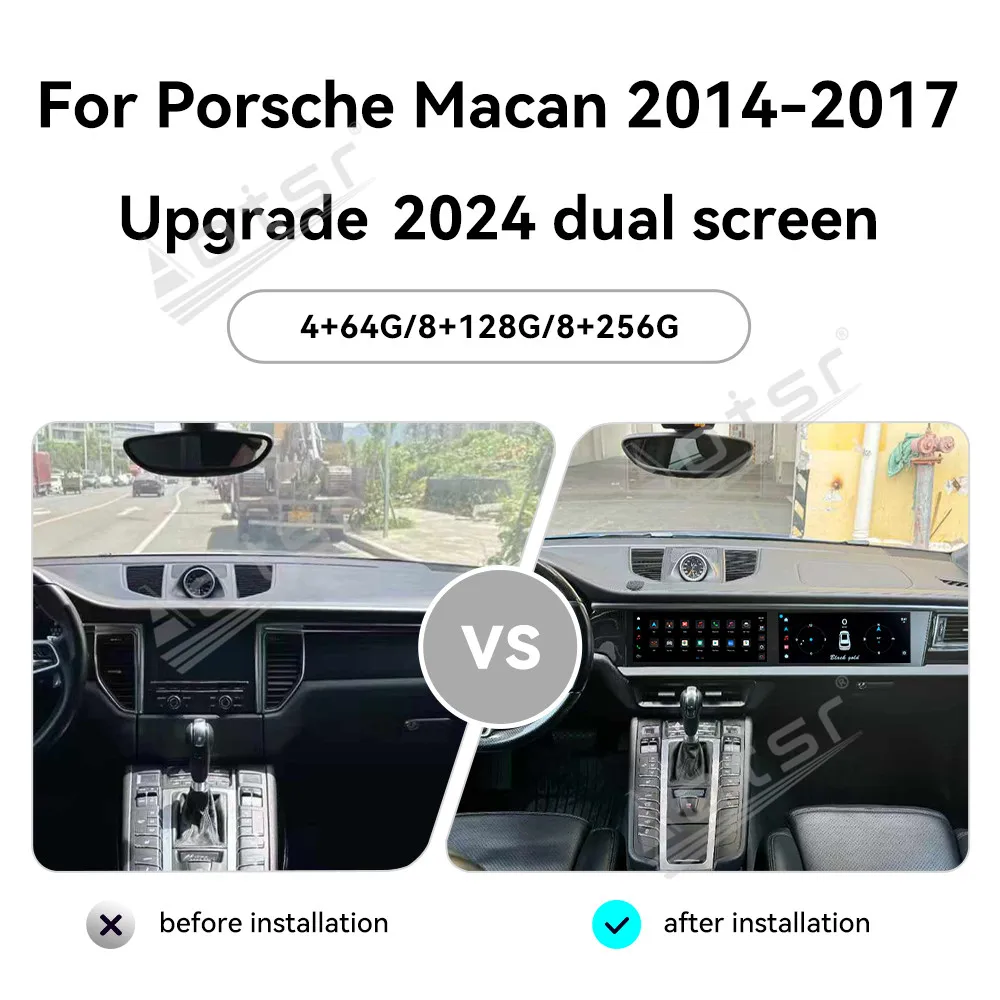 Двойной 12,3-дюймовый HD сенсорный экран Android 13 для Porsche Macan 2014-2017, автомобильный радиоприемник, мультимедийный плеер, GPS-навигатель, аудио головное устройство CarPlay