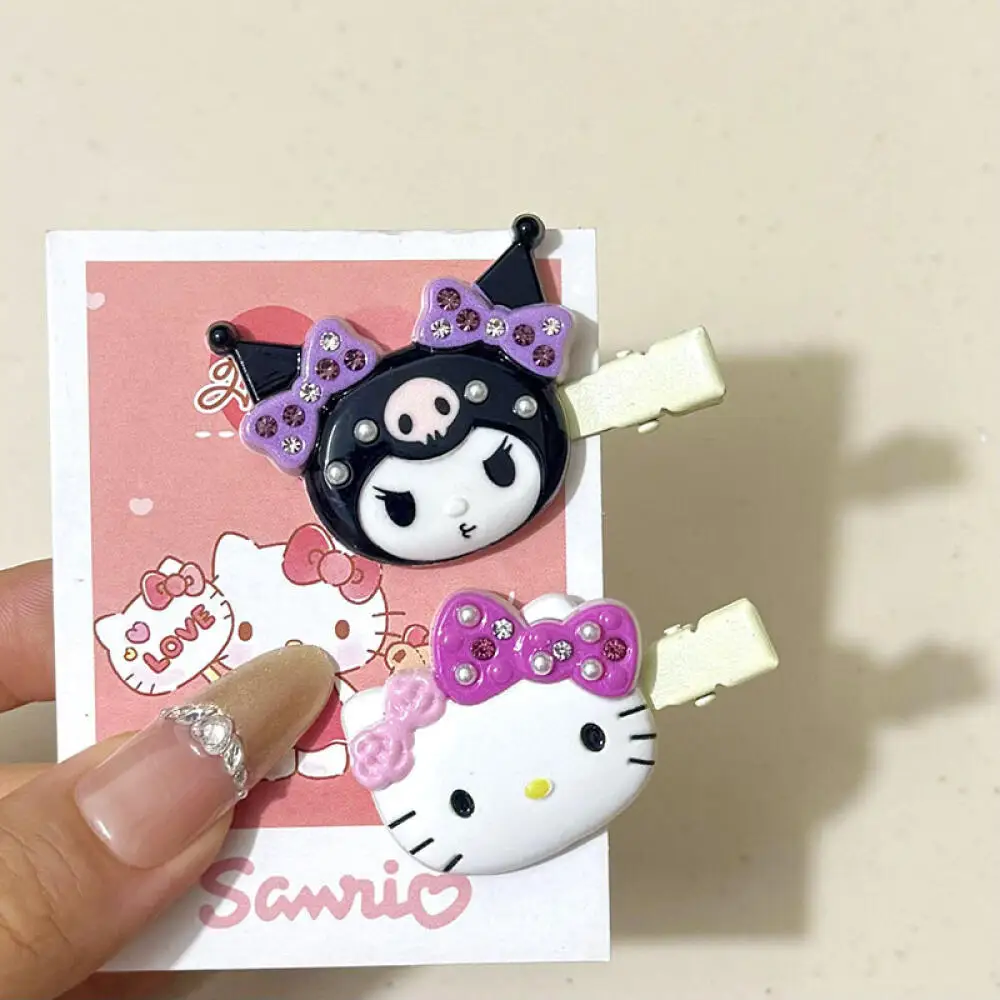 Фото Заколки для волос Sanrio Hello Kitty, блестящие розовые кристаллы My Melody Kuromi, женские аксессуары для волос, милый головной убор для девочек, зажим для челки, подарок №4