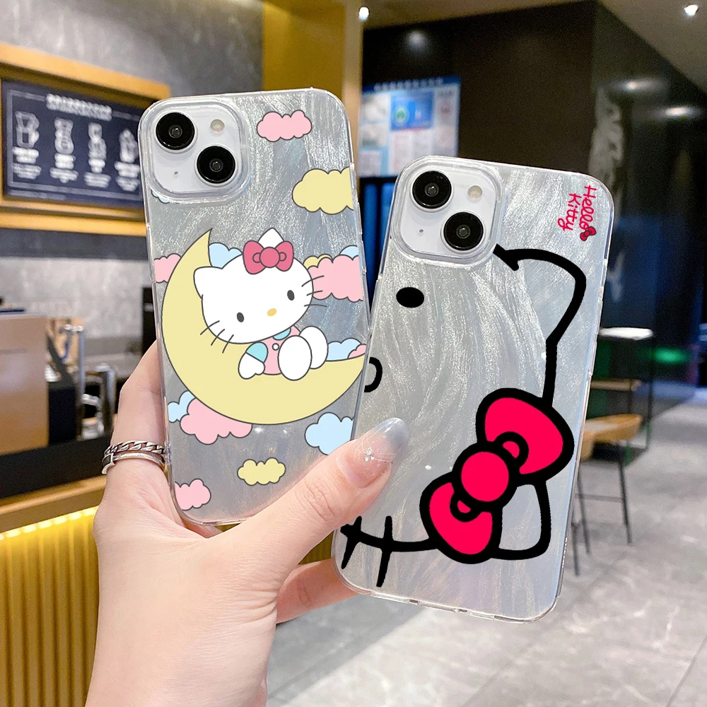Милый чехол для телефона Hello Kitty Cat Clear Feather Laser для REALME C25 C21 C15 C11 C3 C2 10 8 6 5 A1 Q I K S Y PRO