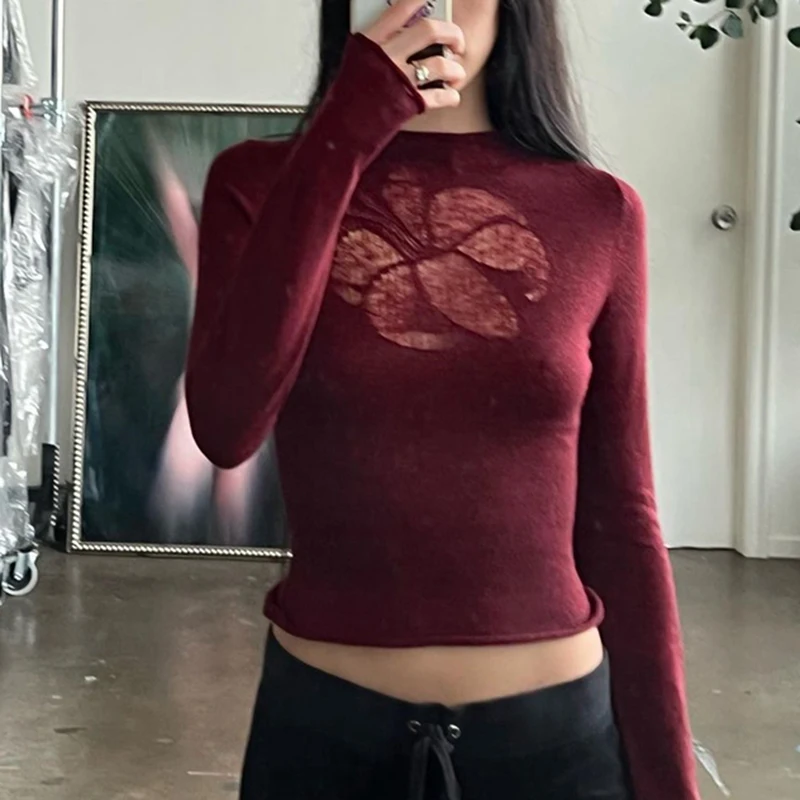 Fairy Coquette Grunge Slim Fit пуловеры укороченный топ с цветочным узором вязаный свитер футболки женские винтажные трикотажные футболки Y2k