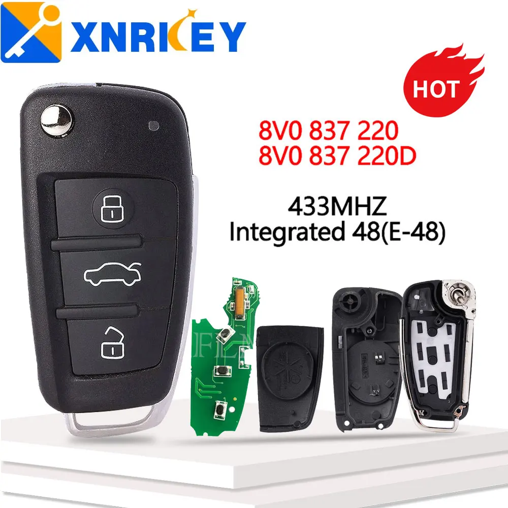 XNRKEY 3-кнопочный смарт-ключ для автомобиля интегрированный чип ID48 433 МГц для Audi A1 A3 S3 Q3 2012-2019 FCC: 8V0837220 8V0837220D
