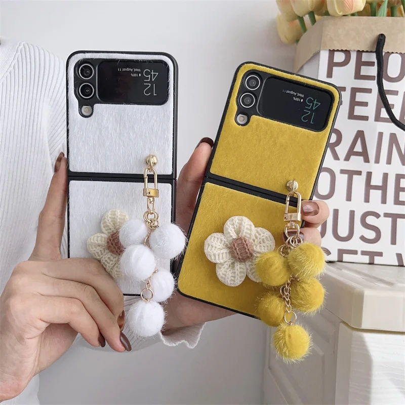Роскошный шерстяной чехол для телефона с камелией для Samsung Galaxy Z Flip 6 5 4 3 Z Flip4 Flip5 Flip6 5G с защитными чехлами Fuzz Ball