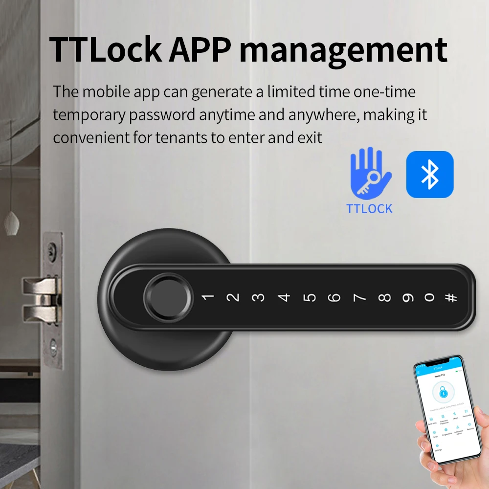 Фото Умный дверной замок Tuya и TTLock: вход без ключа с отпечатками пальцев BLE с разблокировкой временного кода/ключа/приложением, электронное управление ручкой-дом №4