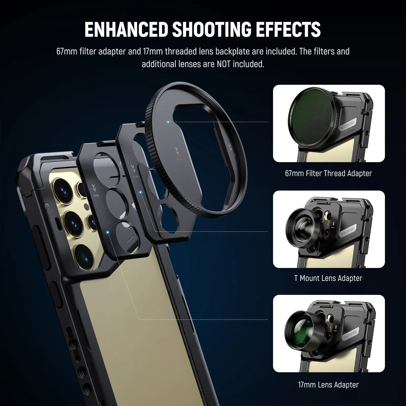 Фото Клетка для телефона NEEWER PA042 для SAMSUNG S24 Ultra, для записи видео, влогов, прямой трансляции, мобильной фотографии, киносъемки №3
