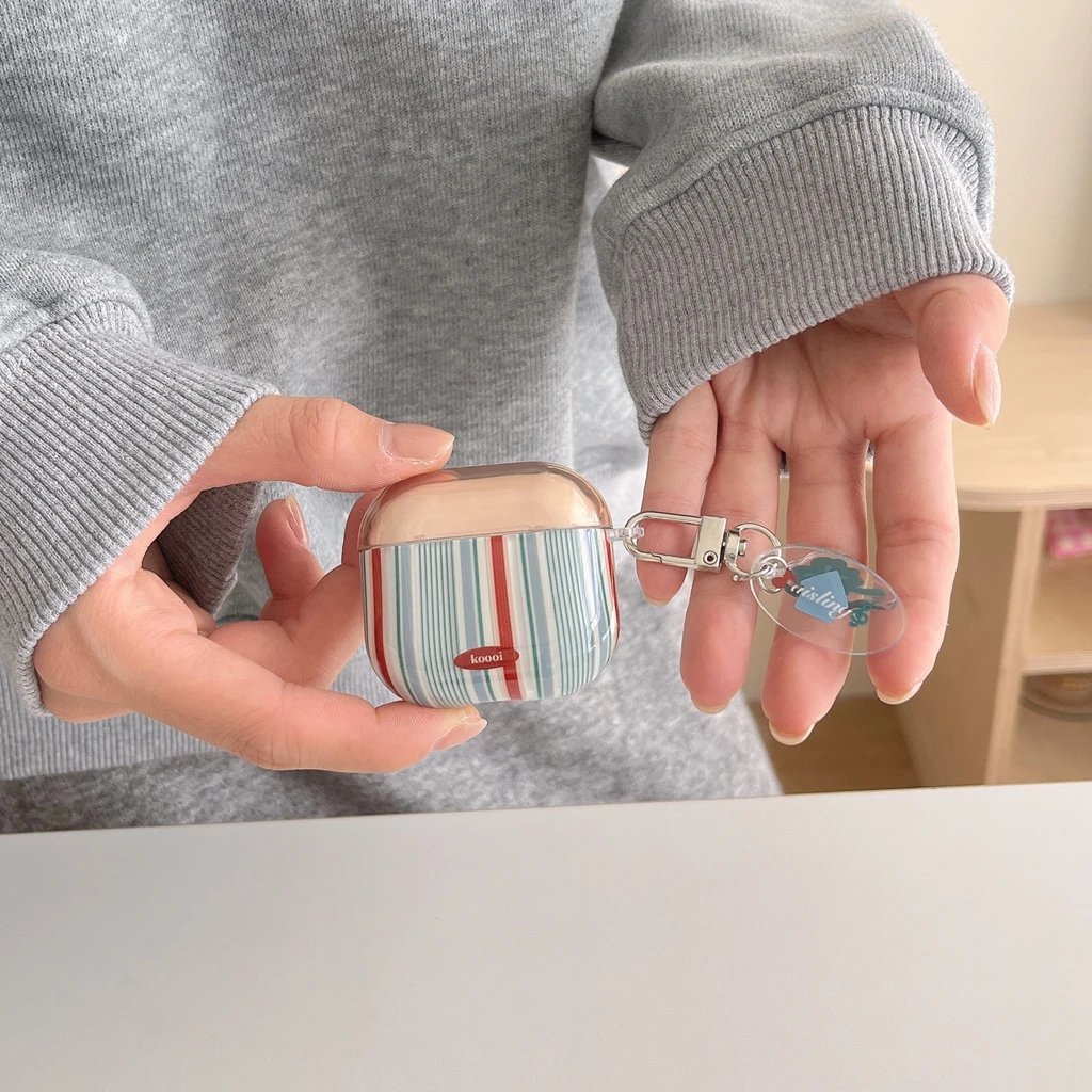 Простой чехол с подвеской в виде красного и синего цвета в полоску для AirPods 1 или 2 3 4 AirPods Pro 2