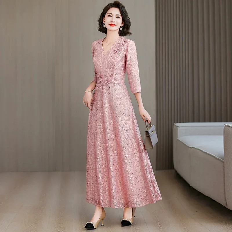 Фото Женское кружевное платье Cheongsam в традиционном этническом стиле, свадебное банкетное вечернее кружевное платье, вьетнамский костюм для выступлений №2